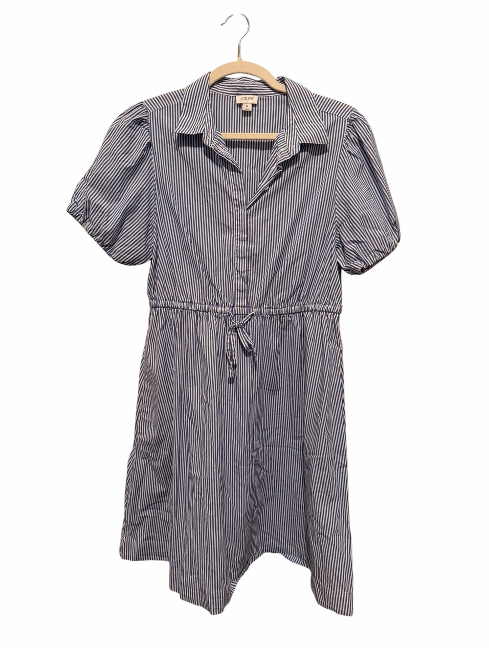 J. Crew Blue Striped Cotton Button Shirt Dress w/Tie Waist & Pockets Size 8